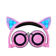 Head-Mounted Foldable Lovely Cat Ear Headphone Led Flashing Glowing Headset For Adult And Children Pink