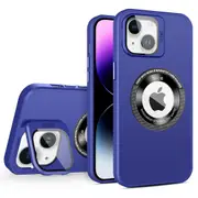 PC+TPU+Glass Film Slim Phone Cover for iPhone 15 Compatible Protective Case with Lens Kickstand