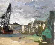 Plein Air Harbor Machinery Oil Painting 16x20 Original Signed BVC