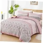 Boho Quilt Set Queen, Bohemian Striped Patchwork Bedspread Queen(96"×90") Pink
