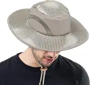 [Tirrinia] Men Safari Sun Hat Wide Brim Boonie Fishing Cap with Adjustable Drawstring