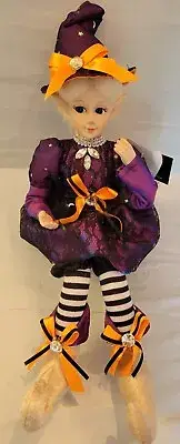 16” Halloween Elf Doll Mantel Shelf Sitter Purple Rhinestones Nicole Miller