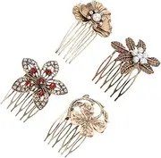 [Baluue] Retro Style Pearl Diamond Hair Comb Set Leaf Pearl Headpiece Hairpin Decorations for Women