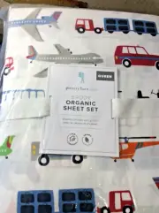 Pottery Barn Kids Brody Transportation Organic Queen Sheet Set NWT Percale Cotto