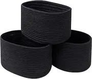 CubesLand Black Woven Baskets for Shelves Storage,Cube Shelf Closet, Set 3,Long-lasting &Skin-friendly Toy Storage Bin,Stylish Room Decor Basket,Cotton Rope Basket