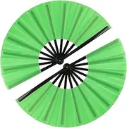 [Tkocisa] 2 Pack Large Folding Hand Fan for Men/Women, Vintage Retro Fabric Fans, Chinese Kung Fu Tai Chi Hand Fan for Festival, Dance, Gift, Performance, Decorations (Green)