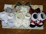 Sparkle & Shine Baby Girl Booties/Socks And Headband Sets White/Gold Infant