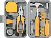 24 Piece Mini Tool Set, General Household Hand Tool Kit with Plastic Tool Box Storage Case, Home DIY Tool Kit for Household, Compact Mini Tool Box Set for Home, Office, Dormitory & Car Repair (Yellow)