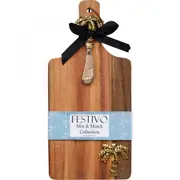 Festivo Wooden 32cm Serving Board & Metal Spreader w/Brass Palm Tree Home/Dining