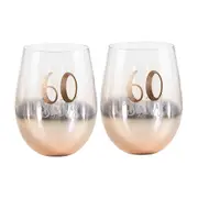 2PK Sixty 60 Rose Gold Ombre Stemless Alcohol Wine Glass 600ml Drinking Cup