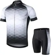 [HUIOP] cycling jersey set, Men Cycling Jersey Breathable Short Sleeve Bike Shirt and Padded Shorts MTB Bicycle Clothing Suit