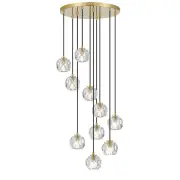 Zaha Contemporary Pendant Hanging Lamp Light Metal Crystal Clear Antique Gold