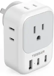 TESSAN Australia New Zealand Power Adapter, Type I Plug Grey-Type I (2 USB C)
