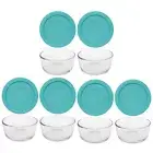 Pyrex (6) 7200 2-Cup Glass Bowls & (6) 7200-PC Turquoise Blue Lids