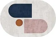 Nordic Design Pink, Beige, Blue Living Room Oval Carpet 70x160cm Ellipse Short Pile Rugs for Dining Office Bedroom Balcony Kitchen Floor Decor(3.9ft×5.9ft/120×180cm)