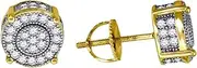 [JewelryWeb] Yellow tone 925 Sterling Silver Unisex CZ Simulated Diamond Round Stud 3d Earrings-Stud Earring for Women