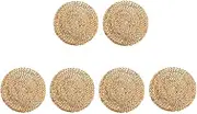 Round Woven Rattan Placemats, Natural Wicker Mats, Water Hyacinth Straw Braided Placemats, Set of 6
