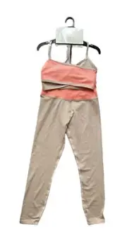 la + image 2 piece comfort fit activewear set orange and beige - Size Medium