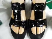 NWB MEPHISTO CASSIA BLACK LEATHER UPPER SIZE 8 SANDALS WEDGIES MULES SHOES
