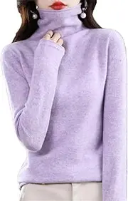 [Zadaos] Women's 100% Merino Wool Turtleneck Cashmere Sweater Casual Fashion Knitted Jumper Light Purple M(6)