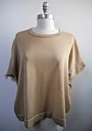 NEW BRUNELLO CUCINELLI $1,115 gold shimmer fringe trim poncho sweater knit top S