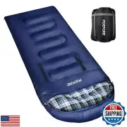 POEPORE Flannel Sleeping Bag Lightweight Warm Weather 3-4 Seasons for Adults
