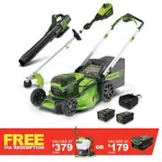 GREENWORKS 60V 1 x 6.0Ah / 1 x 4.0Ah Self Propelled Lawn Mower 51cm, Multi-Tool w/ Line Trimmer Attachment & Blower Kit 1307307AUVT