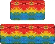 Fantastic Parrot Feather Print Kitchen Floor Mat 2 Sets Non-Slip Rugs for Kitchen Laundry Office and Home Decor