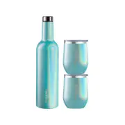 Flask & Stemless Set Aqua Mist (Glitter)