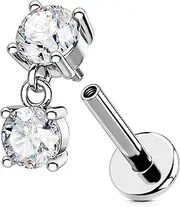 [OUFER] 16G Dangle Helix Stud Internally Threaded Tragus Piercing Stainless Steel 316L Cartilage Ring Clear CZ Flat Back Earring 6 mm Conch Lobe Earring For Women