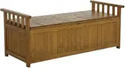 HortiKRAFT Wooden Outdoor Storage Box with 200L, Durable All-Weather Outdoor Storage Cabinet, Outdoor Bench Built-in Storage Box Tool Chest Wood Cabinet for Balcony Porch Garden Yard Poolside - Peanut