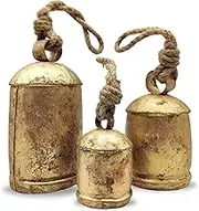 Carfar Handicrafts Vintage Rustic Metal Harmony Cow Bells Set of 3 Huge Rustic Christmas Handmade Bells On Jute Rope