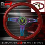 Wakaba Button + Deep Dish Metallic Red Wood Neo Chrome Center Steering Wheel (for: Mazda)