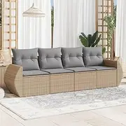 Patio Furniture Sets 4 Piece Garden Sofa Set with Cushions Beige Poly Rattan