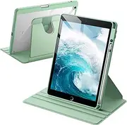 JETech Rotating Case for iPad 9/8/7 (10.2-Inch, 2021/2020/2019 Model, 9th/8th/7th Generation) with Pencil Holder, 360 Degree Rotation Protective Stand Cover Clear Back, Auto Wake/Sleep (Matcha Green)
