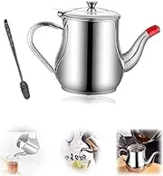 Stainless Steel Oil Filter Pot, Kitchen Stainless Steel Oil Strainer Pot Grease Container Jug Storage Can Filter, Oil Separator Grease Storage Can Oiler, Filter Pot, Tea Pot Kettle qzjijosen (48oz)