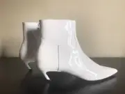 BALENCIAGA White Slash Heel Patent Leather Boots- 10 US/40 EU, New with Box