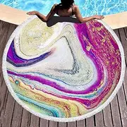 Violet Mist Purple Quicksand Round Beach Blanket 60" Microfibre Circular Beach Towel Throw with Fringe Large Sand Free Circle Beach Blanket with Tassels for Women Travel Swimming Pool Picnic Towel