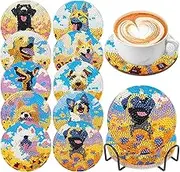 EWJRNSF 10 PCS Diamond Art Painting Coasters, Small Diamond Arts Coasters Kits Sets for Adults Beginners, Gem Painting by Number Kits Coaster for Craft with Holder for Drinks.(Dog Landscape)