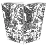 MARYE-KELLEY, 12" FRENCH BLACK & WHITE TOILE WOODEN WASTEPAPER BASKET, NEW