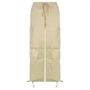Drawstring Cargo Harem Pants Nude - L