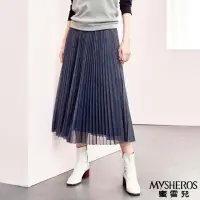 在飛比找momo購物網優惠-【MYSHEROS 蜜雪兒】百摺紗裙 鬆緊腰頭 飄逸層次(藍