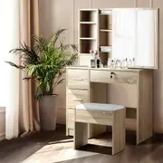 Dressing Table & Stool Set With Sliding Mirror Oak