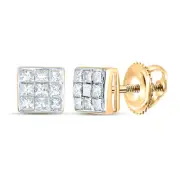 14kt Yellow Gold Womens Princess Diamond Square Cluster Stud Earrings 1/4 C