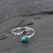 Antique Women's Simulated Turquoise Adjustable Toe Ring Sterling Silver 925