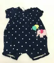 Girl's Carter's Navy & White Polka Dot Romper, Elephant, Balloons, Size 6 Months