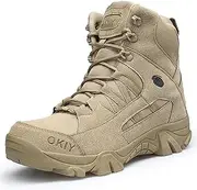 [Wcxixo] Waterproof Military Tactical Boots for Men, Outdoor Lace-up Sports Non-slip Work Boots, Durable Suede Leather and Rubber Sole Military Desert Boots