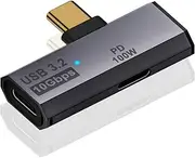 Duttek 2 in 1 USB C Splitter 10Gbps, 90 Degree USB C Male to Dual USB C Female Adapter 100W, Type USB C Headphone Adapter for Rog Ally, Steam Deck, iPhone 15 Series and More Type C Device-Grey
