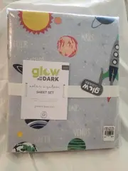 Pottery Barn Twin Kids Glow In Dark Solar System 100% Cotton Sheet Set 3 Pieces