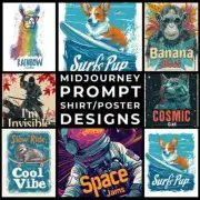 Midjourney Prompts+Images: Modern Shirt & Poster Designs with Custom Text Slogan